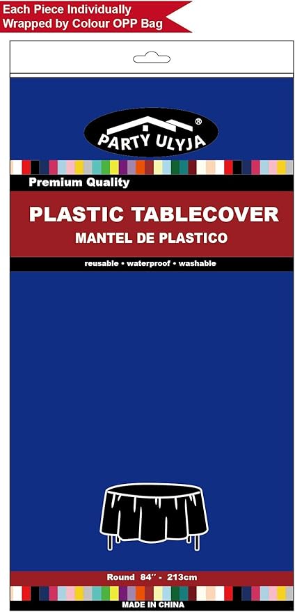 Royal Blue Plastic Tablecloths 2 Pack Disposable Table Covers 84 Inches Circle Shower Party Tablecovers PEVA Vinyl Dark Table Cloths for Parties Birthdays Weddings Banquet's 6 ft Round Table Use