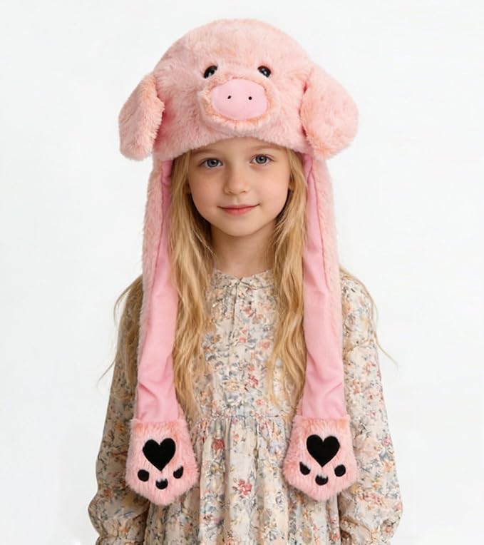 Animal Hat with Ears Moving Jumping Pop Up Beating Hat Plush Holiday Cosplay Dress Up Funny Gift for Kids