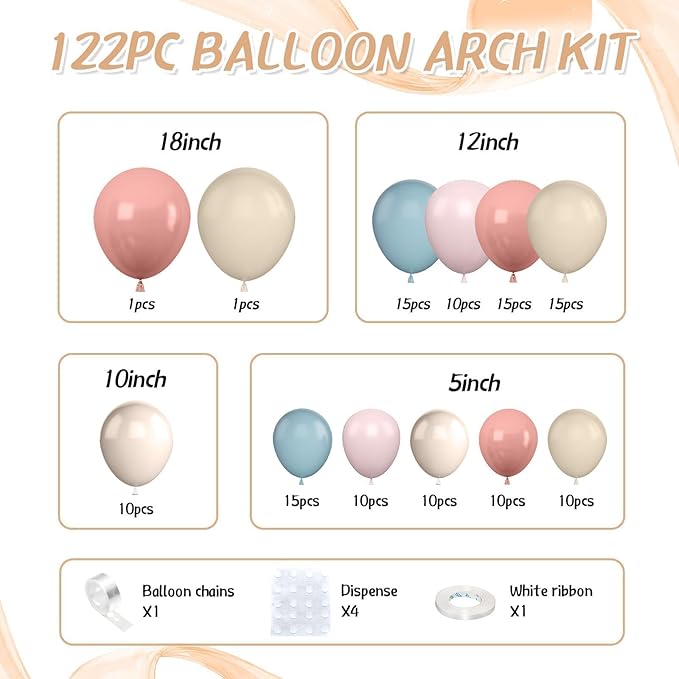 Gender Reveal Balloon Arch Kit,122Pcs Blush Pink Dusty Blue Sand White Peach Balloons for Gender Reveal Party Boho Wedding Bridal Engagement Baby Shower Anniversary Birthday Party Decorations