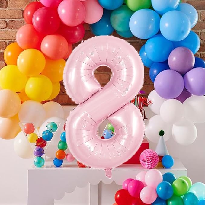 TONIFUL 40 Inch Pastel Pink Number 8 Balloon Balloon Big Pink Digital 8 Balloon for Girl's Birthday Party Wedding Bridal Shower Engagement Anniversary Photo Shoot Supplies