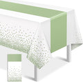 1Pcs White and Sage Green Tablecloth Decorations,Plastic White Table Cloth Printed Green Table Runner Disposable Rectangle Tables Cover for Birthday Wedding Anniversary Graduation Party,54 x108 Inch