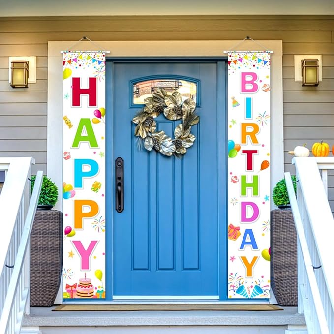 Birthday Decorations Banner, Happy Birthday Door Sign for Men Women Boys Girls Ideal Birthday Decorations Party Supplies Outdoor Indoor 72 x 12 Inch