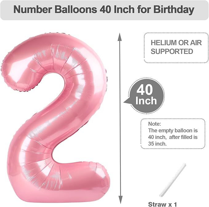 12 Number Balloons, 40 Inch Pearl Pink Balloons for Woman Man 12th Birthday Decoration, Foil Number 12 Ballon for 12, 21 Anniversary, Bridal Shower, Graduation, Wedding, Valentine's Day, Mother's Day