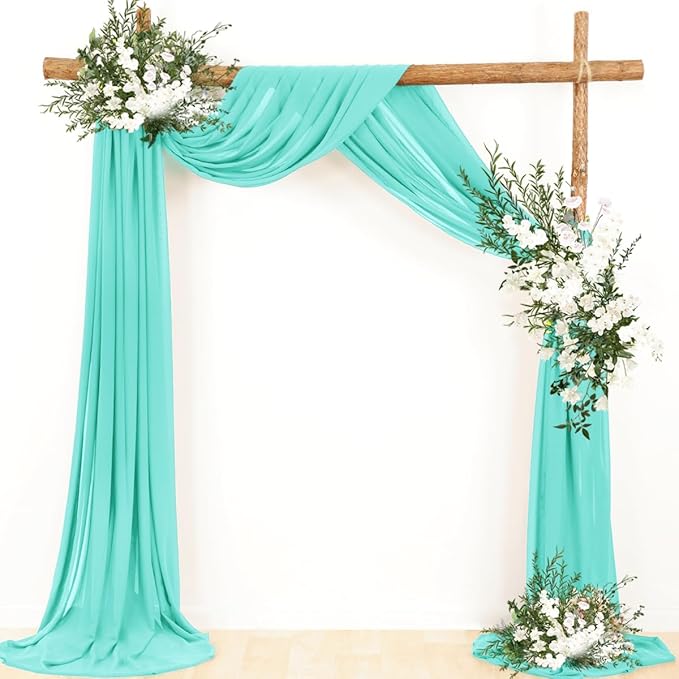 Wedding Arch Draping Fabric 30'' x 18FT Sheer Chiffon Arch Drape Backdrop 2 Panel Teal Drapes for Easter Bridal Shower Baby Shower Photo Booth Church Decor Birthday Party Outdoor Decoration