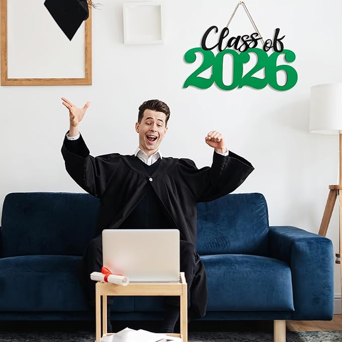 Class of 2026 Decorations Graduation Decorations 2026 Senior Photo Props Green Graduate Wooden Sign for Graduation Party Decorations