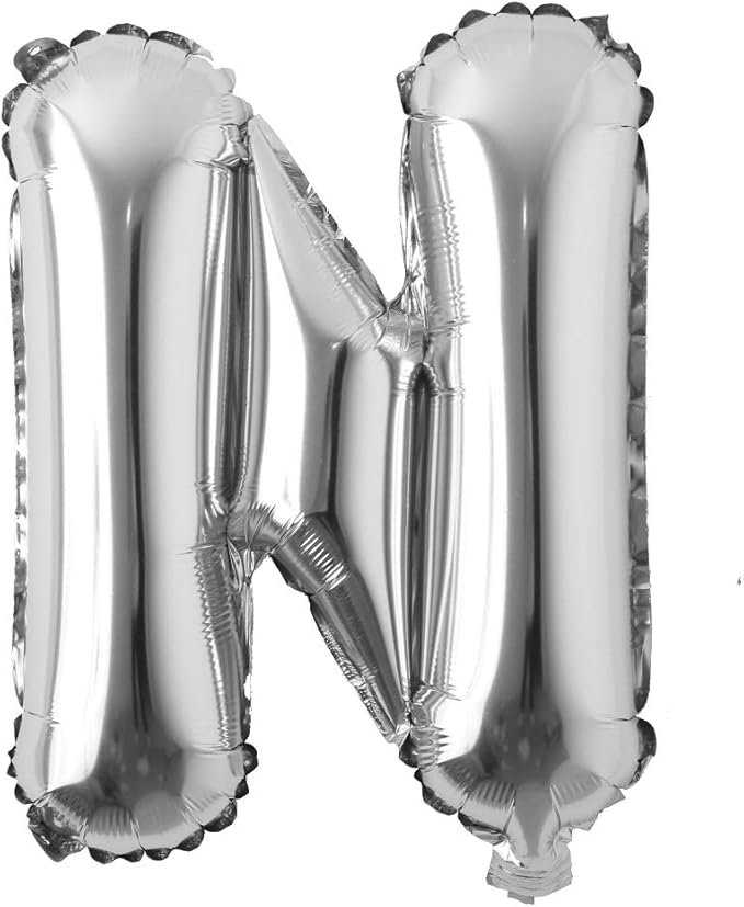 16" inch Single Silver Alphabet Letter number Balloons Aluminum Hanging Foil Film Balloon Wedding Birthday party decoration banner Air Mylar Balloons (16 inch Silver N)