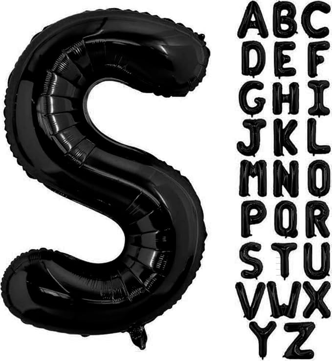 Black Letter S Balloons, 40 Inch Alphabet S Letter Balloons Foil Mylar Big Letter Balloons for Birthday Party Anniversary New Year Graduation Wedding Decorations