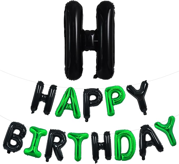 TONIFUL Happy Birthday Balloons Banner 16 Inch Mylar Foil Letters Birthday Sign Reusable for Girls Boys Kids & Adults Birthday Party Decorations Supplies（Black Green）