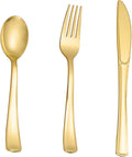 N9R 500PCS Gold Plastic Silverware - Gold Plastic Cutlery Set Disposable Flatware Dinnerware -200 Forks, 150 Spoons, 150 Knives for Party, Birthday, Wedding Utensils