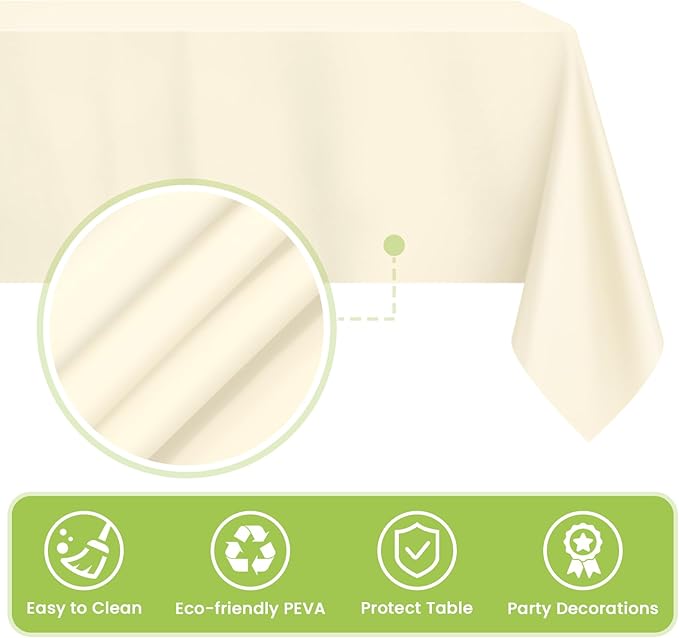 Mulbozy Cream Plastic Table Cloth Disposable 4 Pack, 54 × 108 Inch Tablecloths Rectangle, Ivory Plastic Table Cover for Party Decor