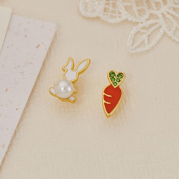 MUYAN Cute Small Easter Bunny Stud Earrings Rabbit Carrot Easter Earrings Holiday Jewelry