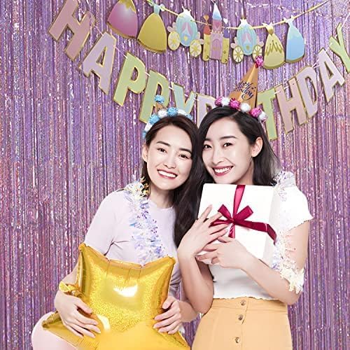 BRAVESHINE Pink Streamers Tinsel Foil Fringe Curtains - 2Pcs 3.2x8.2ft Party Backdrop for Easter/Unicorn/Baby/Graduation/Girl/Women/Princess/Birthday/Bridal Shower/Bachelorette/Engagement Decorations