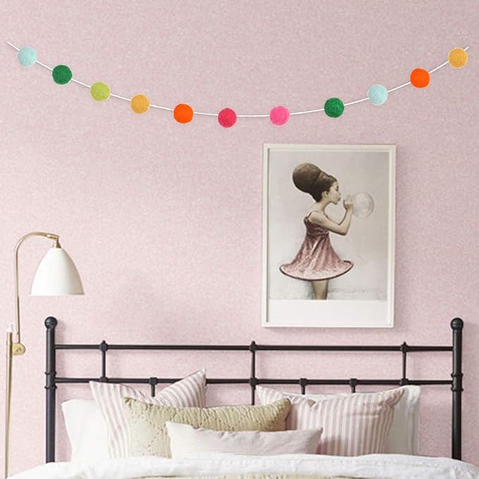 36PC 9.8 Feet Felt Wool Balls Garland 4/5 Inch Hanging String Kit for Spring Christmas Tree Garland Holiday Birthday Wedding Baby Shower Party Wall Decorations