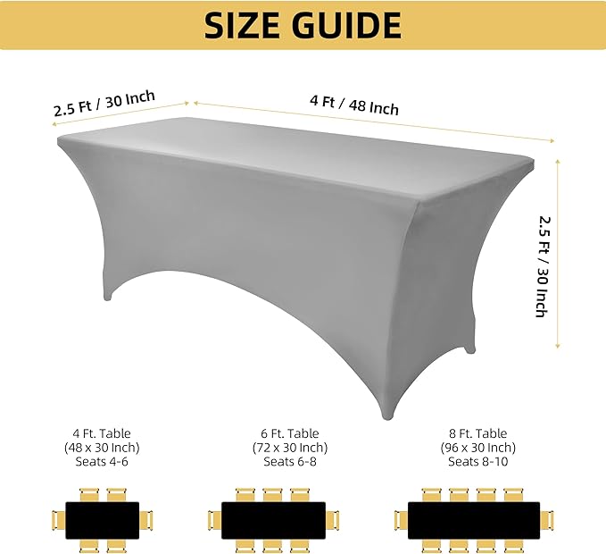 109 2-Pack 4ft Spandex Table Covers for Rectangular Folding Tables - Wrinkle Resistant Stretch Tight Table Cloths - Ultimate Fitted Table Protector for Parties, Banquet, and Wedding