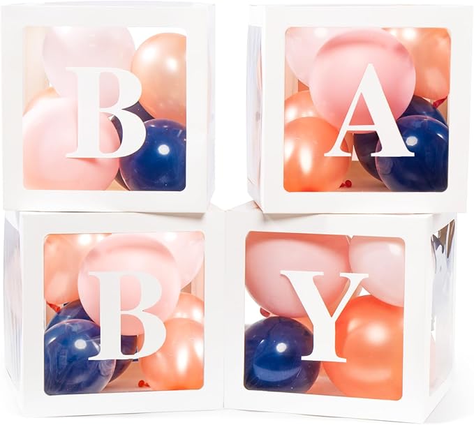 Baby Boxes with Letters for Baby Shower, Gender Reveal Decorations with Navy and Rose Balloons for Gender Reveal Birthday Wedding Baby Shower Decorations(Navy and Rose Balloons)