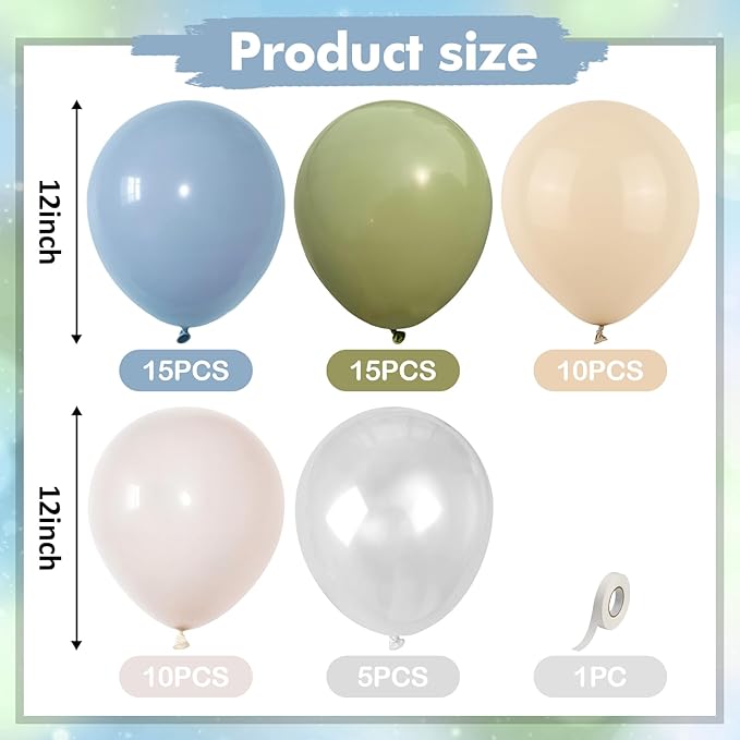 Blue and Green Balloons, Goose Balloon Sage Avocado Green Dusty Slate Fog Blue Sand White Clear Latex Balloons for Boho Bridal Baby Shower Graduation Anniversary Wedding Birthday Party Decorations