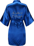 EPLAZA Women's One Size Silver Rhinestones Bride Bridesmaid Short Satin Robes for Wedding Party Getting Ready