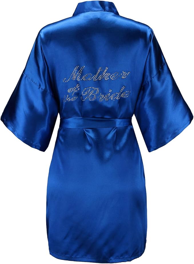 EPLAZA Women's One Size Silver Rhinestones Bride Bridesmaid Short Satin Robes for Wedding Party Getting Ready