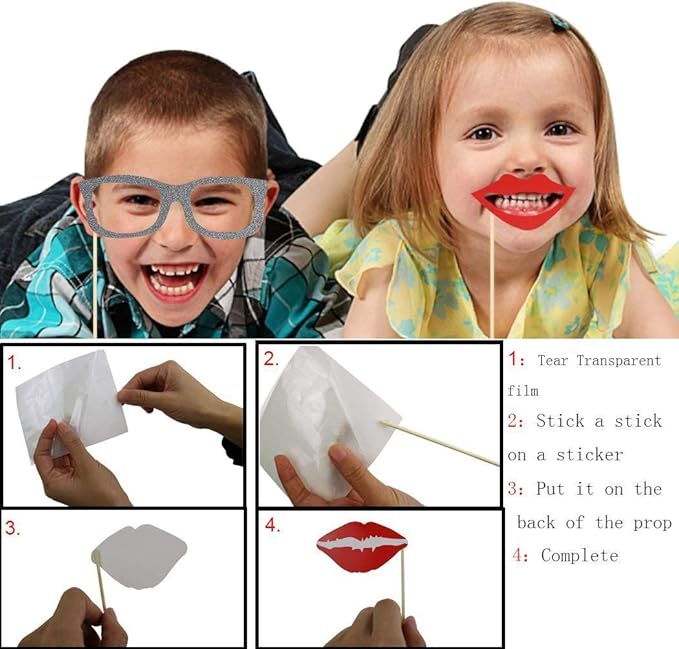 Valentine's Day Photo Booth Props Mustache on Stick Heart Angel with Sticks for Valentine's Day Wedding Bridal Party Supplies