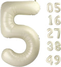 Cream White 5 Number Balloon 40 Inch Large Birthday Balloon, Five 5th 15 25 35 50 55 Birthday Celebration Decorations, Foil 5 Mylar Helium Number 5 Balloons Girl Boy Anniversary Party Supplies