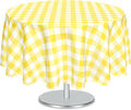 Mulbozy 2 Pcs Yellow Gingham Round Tablecloth, 84 inches Disposable Plastic Yellow and White Checkered Circle Table Covers for Baby Shower Wedding Bridal Shower Birthday Party Decorations