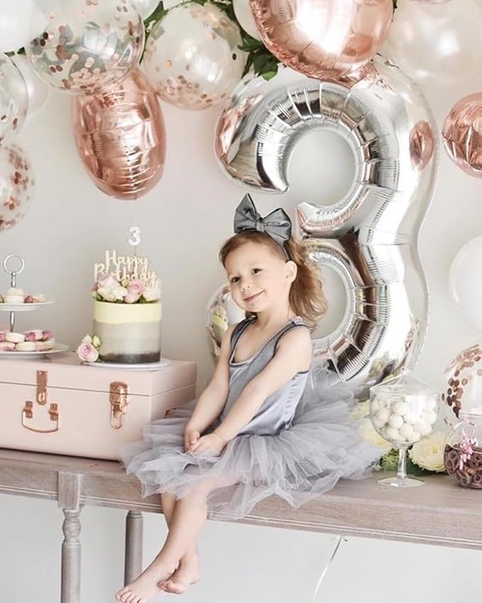 40 Inch Large Numbers Balloon, 4 Silver Ballon for 4th 14 40 44 Birthday Party, Balloon 4 Number for Graduations Wedding Supplies