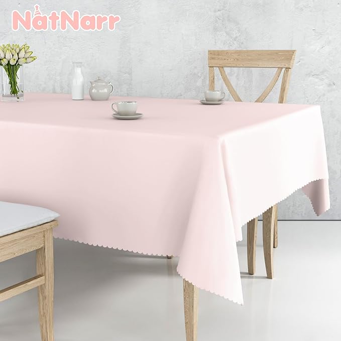 3 Pack Plastic Light Pink Tablecloths, 54 X 108Inch Disposable Spring Tablecloth Scalloped Mother's Day Table Cloth for Rectangle Tables Table Cover for Easter Baby Shower Bridal Tea Party Wedding