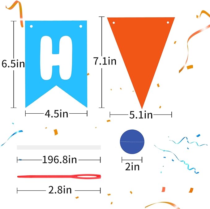 Blue & Orange Happy Birthday Banner, Happy Birthday Decorations Hanging Birthday Sign Circle Dot Triangle Bunting for Women Men Girl Boy Party Supplies