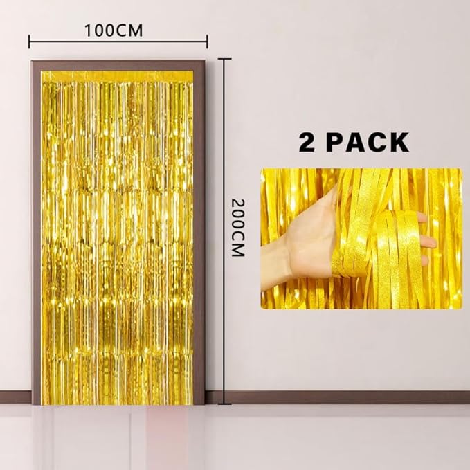 Birthday Party Streamer Backdrop Decorations-Glossy Foil,Brightly Colored,Perfect for Themed Party,Christmas,2 Pack,Gold