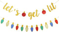 Gold Lets Get Lit Banner Funny Christmas Party Banner, Let's Get Lit Garland Christmas Holiday Banner for Funny Xmas Holiday Party Decorations