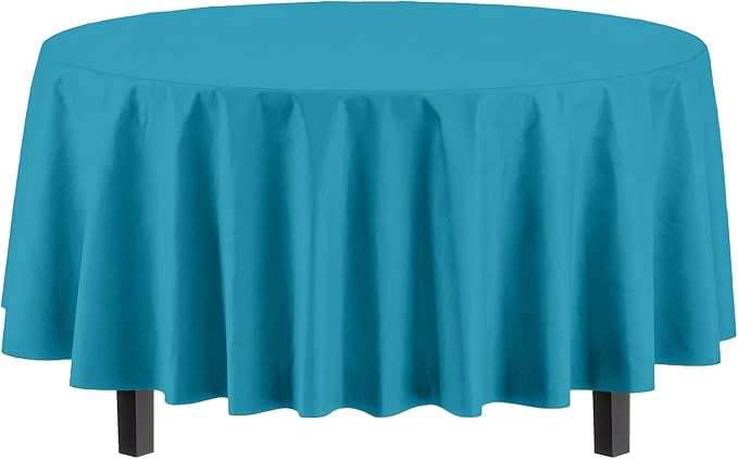 Exquisite 12-Pack Premium Plastic Tablecloth Pack of 12 Premium Plastic Tablecloth 84 Inch Round Table Cover - Turquoise