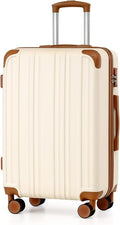 Coolife Luggage, Suitcase with Durable and Lightweight, Checked Luggage with ABS Hardshell, Dual Spinner Wheels, TSA Lock, and YKK Zipper (apricot white, M(24in))