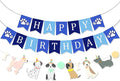 Dog Themed Puppy Paw Happy Birthday Banner for Boys Girls DIY Party Supplies (Colours+Blue)