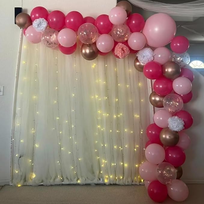 Pink Balloon Arch Garland Kit, 100pcs Hot Pink Blush Balloon Garland Kit with Different Sizes Light Pastel Balloons for Wedding Birthday Shower Princess Theme Party Decorations