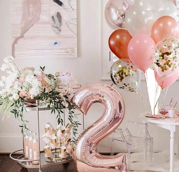 Juland Rose Gold Number Balloons Large Foil Mylar Balloons 40 Inch Giant Jumbo Number Balloons for Birthday Party Decorations 29