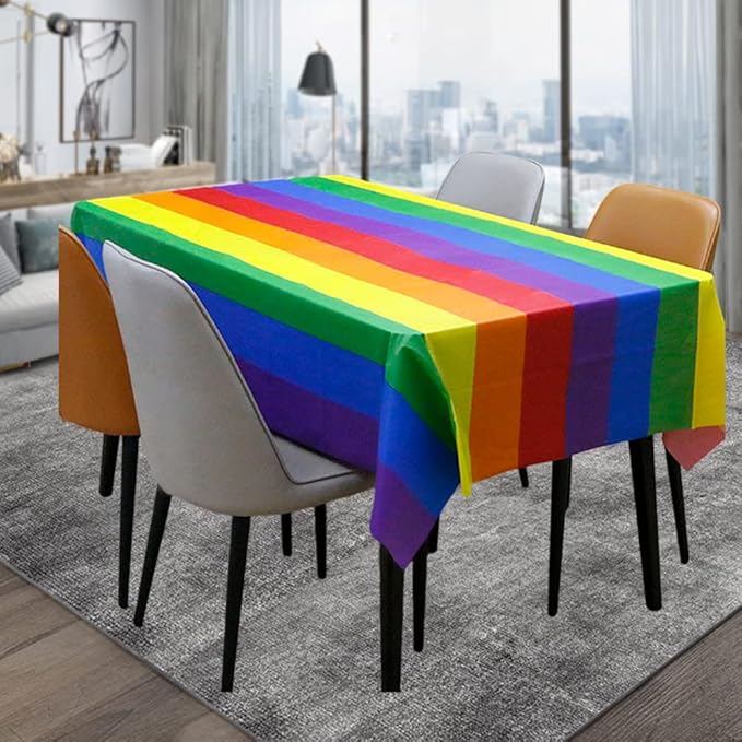3 Pack Rainbow Pride Plastic Tablecloths - Disposable, Waterproof, Oil-Proof Table Covers for BBQ, Picnic, Birthday, Wedding Parties - 54 x 108 in