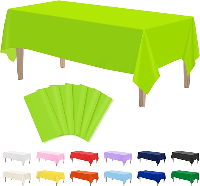 Kopokita 6PCS Lime Green Plastic Tablecloths 54 x 108 Inch, Disposable Table Cloths Rectangle Party Table Covers