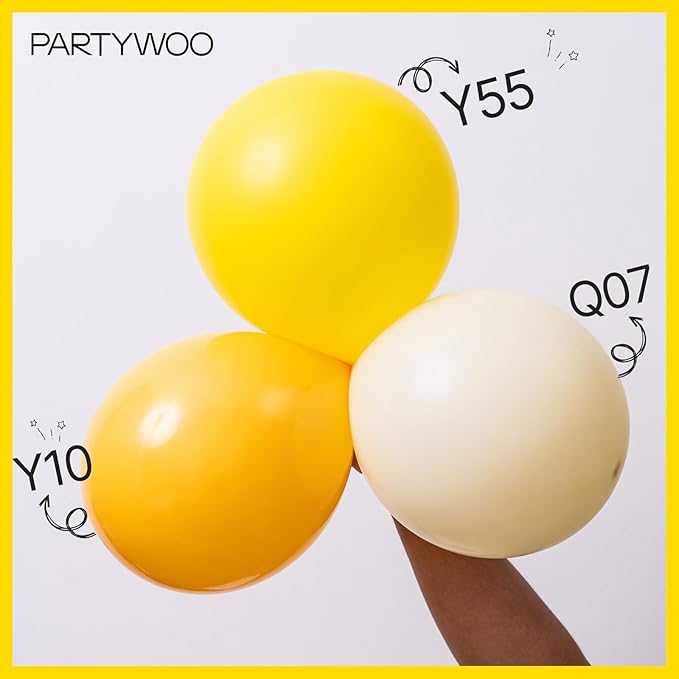 PartyWoo Yellow Balloons 155pcs Different Sizes of 18 12 10 5 Inch Matte Yellow Latex Balloon Arch Kit Garland for Easter Bee Baby Shower Sunflower Birthday Graduation Party Decorations Yellow-Y55
