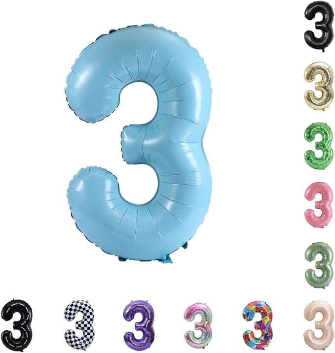40 Inch Large Foil Helium Number Balloon Birthday Wedding Party 0-9 (Baby Blue, 3)