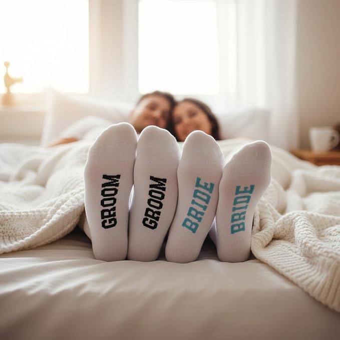 Bride Socks for Wedding Day 2 Pairs - Bridal Groom Socks Bride to Be Something Blue Cotton Ankle Sock with Gift Box