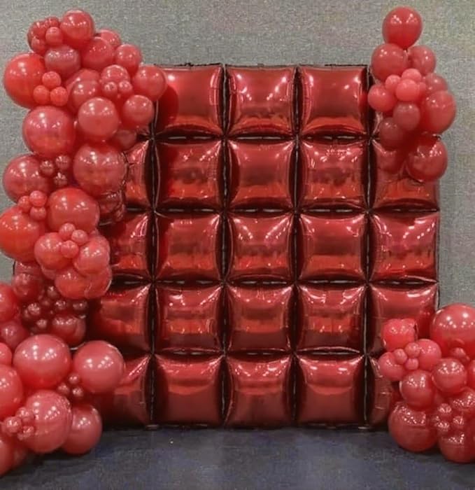50pcs Red Square Foil Balloons Wall Backdrop with 79pcs Red Balloon Garland Arch Kit, Double Sided Balloon Tunnel for Birthday Anniversary Wedding Engagement Baby Shower Valentine's Decorations