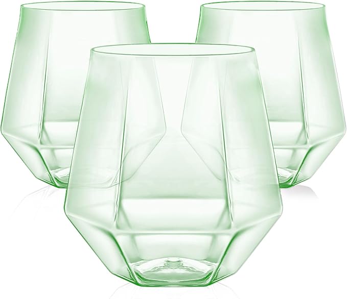 40 Pcak Plastic Stemless Wine cocktail Whiskey Champagne Glasses, 12 Oz Disposable Unbreakable Cups for Party Bars Wedding Tasting (Green)