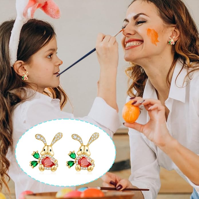 MUYAN Cute Small Easter Bunny Stud Earrings Rabbit Carrot Easter Earrings Holiday Jewelry