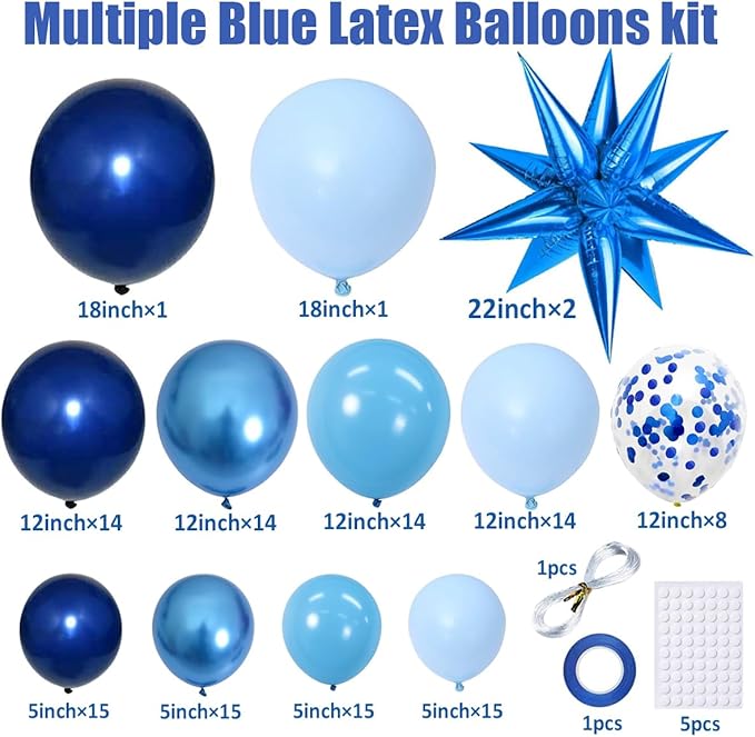 Blue Balloon Arch Kit Garland, Chrome Blue Light Navy Blue Confetti Balloons for Birthday Baby Shower 2026 Graduation Bridal Shower Wedding Anniversary Party Decorations