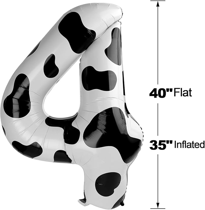 Cow Print 4 Balloon, Number Balloon 40 Inch Cow Birthday Party Decorations, Four Numbers for Party Favors Decor, Number 4 Balloon
