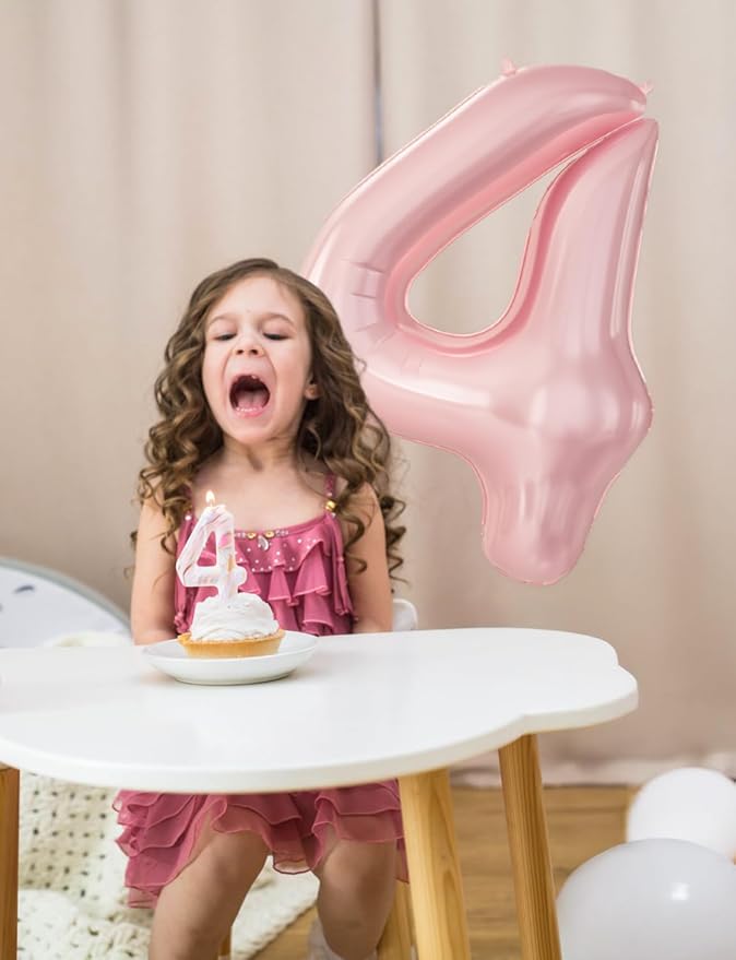 Pink Number 4 Balloons – 40 Inch Giant Foil Number Balloon, Light Pink Number Balloon for Girls Birthday, Baby Shower & Princess Theme Party Decorations