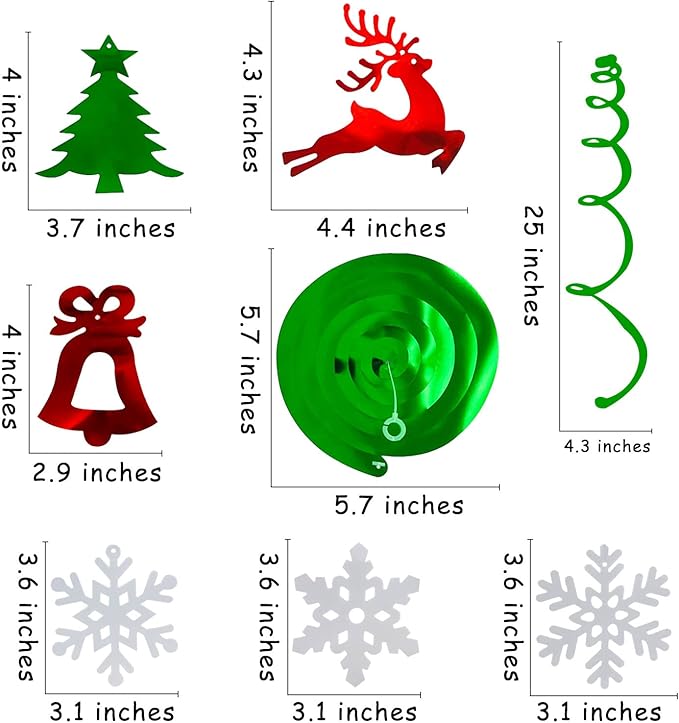 Christmas Party Decorations Foil Hanging Ceiling Swirls (30Pcs Fully-Assembled) Christmas Reindeer Bell Christmas Tree Snowflake Swirls for Porch Home House Bar, Xmas Holiday Supplies Decorations