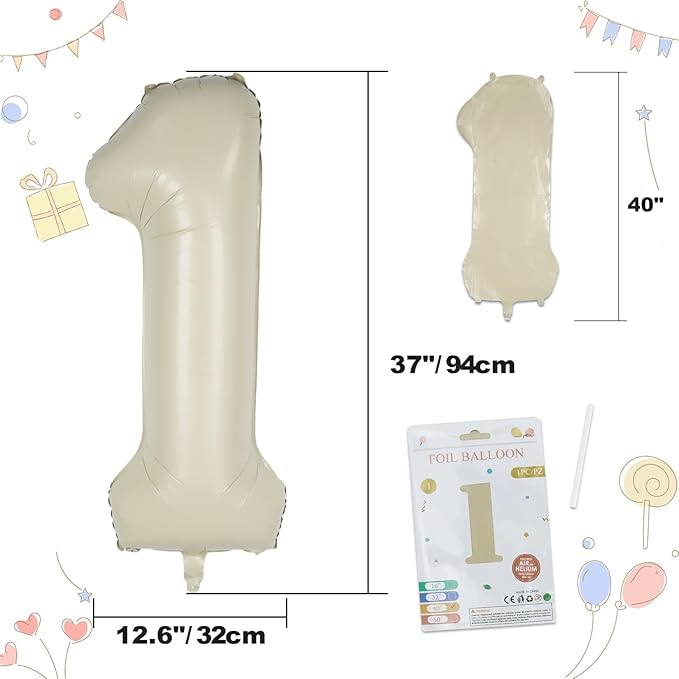 40in Birthday Big Number Balloon - CARGEN Giant Foil Balloons for Women Men Birthday Party Wedding Anniversary Supplies Decorations, Creamy White One, No.1