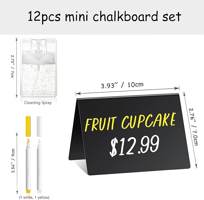 PigPotParty 4"x3" Mini Chalkboard Signs for Food, 12 Pcs Food Signs for Party Buffet, Small Chalk Board Food Labels, Table Place Cards, Wedding - Bakery - Birthday, Includes 2 Wet Erase Markers