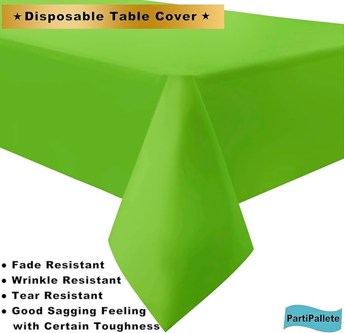 3-Pack Premium Plastic Light Lime Green Tablecloth Disposable 54" x 108" Rectangle Table Cover PEVA Party Apple Bright Green Table Cloths for Parties Birthday Wedding Picnic Banquet